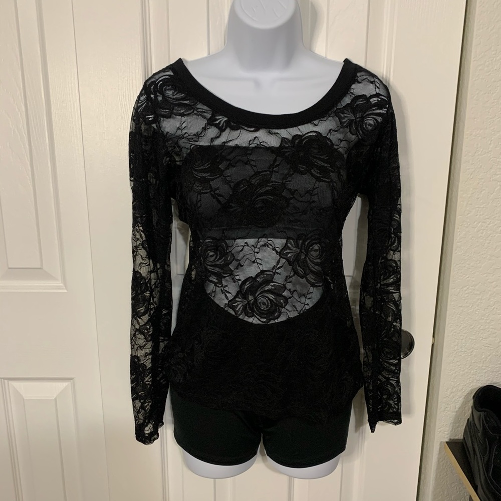Black Lace Floral Long Sleeve
